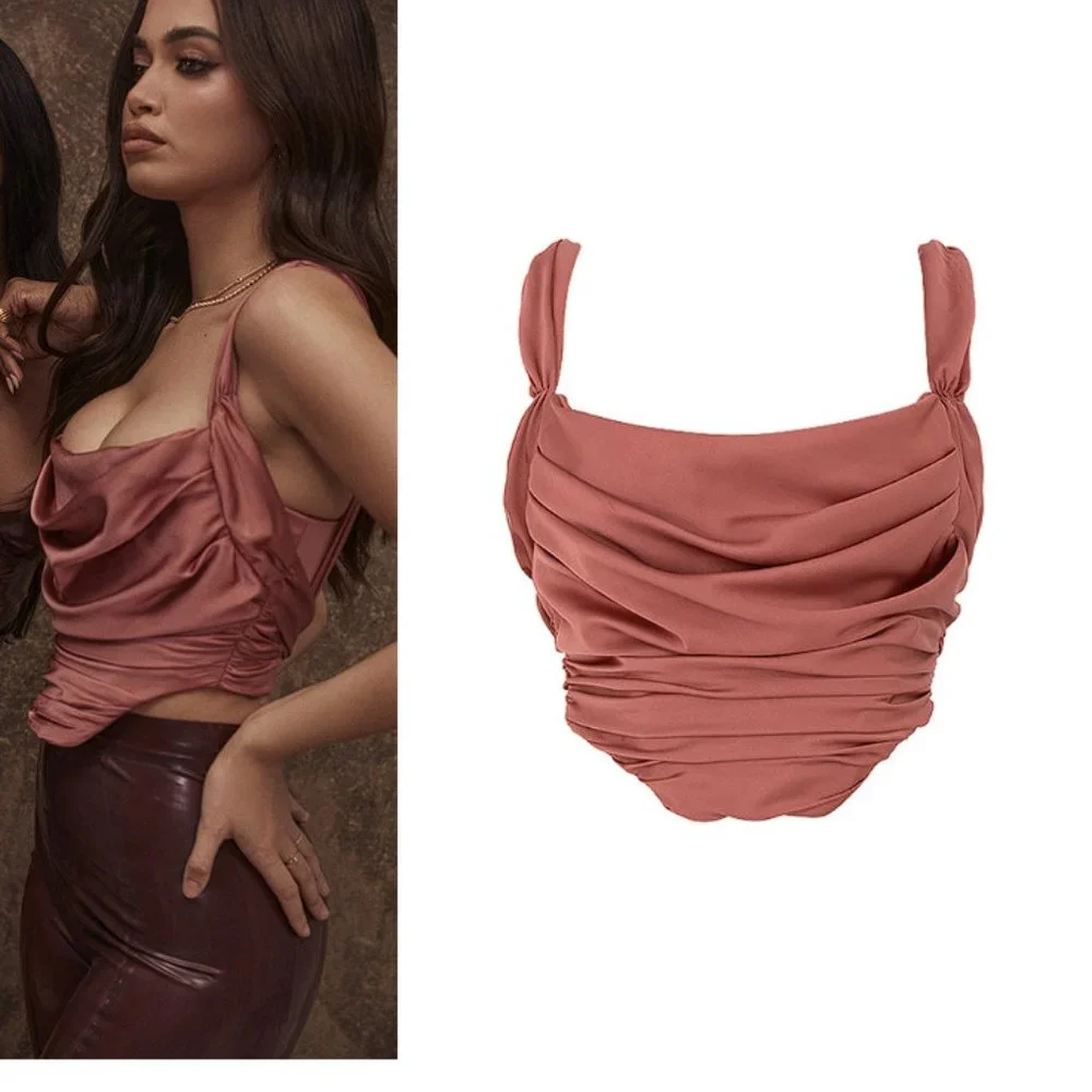 HOUSE OF CB 'Aella' Rose Satin Cowl Neck Draped Corset  NWOT - Picture 5 of 5